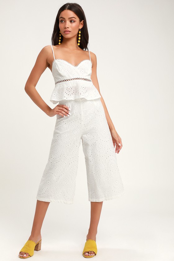 By the Shore White Eyelet Culotte Pants