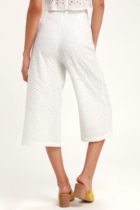 By the Shore White Eyelet Culotte Pants
