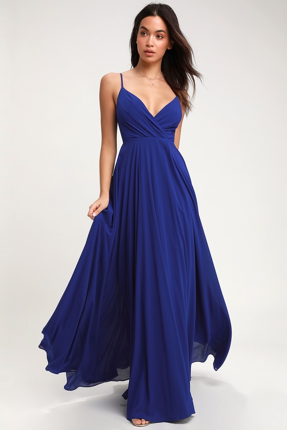 Lovely Royal Blue Maxi Dress - Surplice 