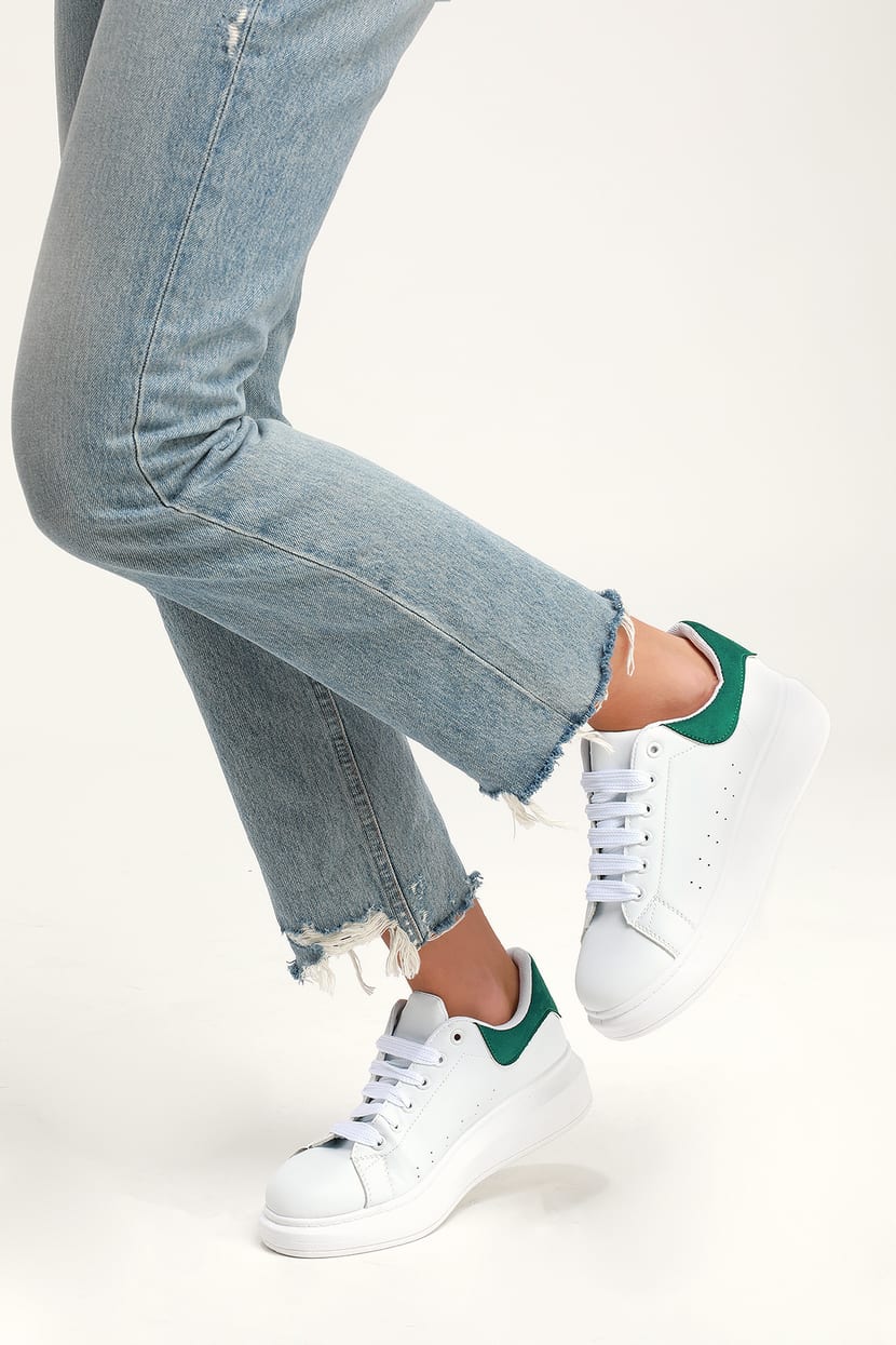 Urbani White and Green Platform Sneakers