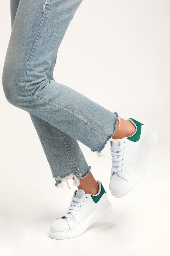 Urbani White and Green Flatform Sneakers 1