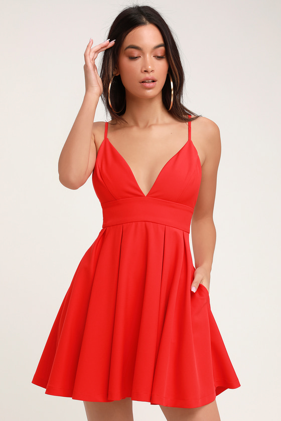 Red Dress - Skater Dress - Sleeveless Dress - Mini Dress - Lulus