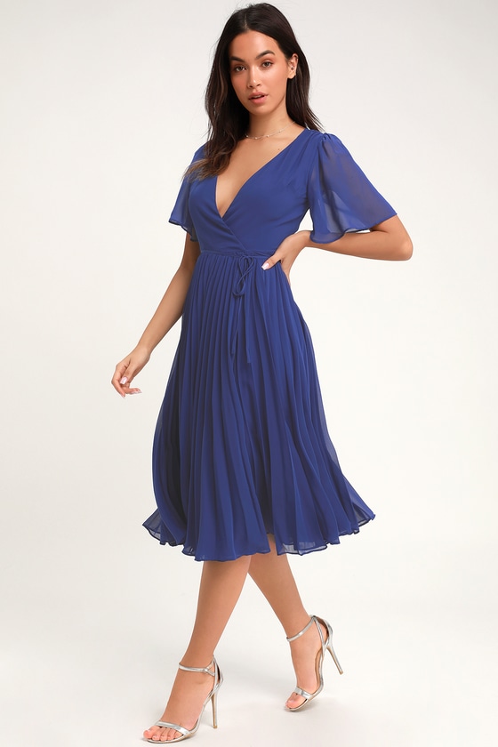 royal blue pleated dress