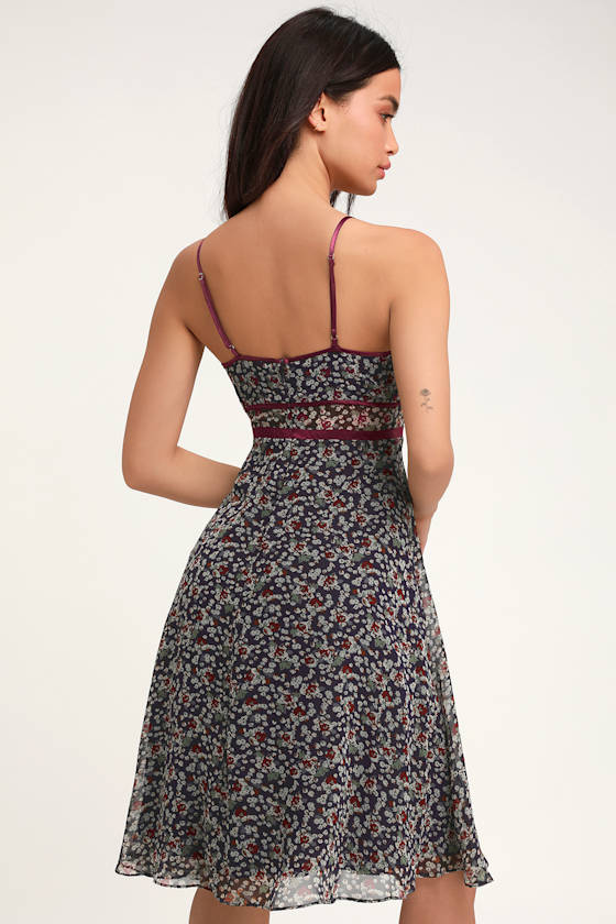 Cute Navy Blue Floral Print Dress - Moody Floral Print Midi Dress - Lulus