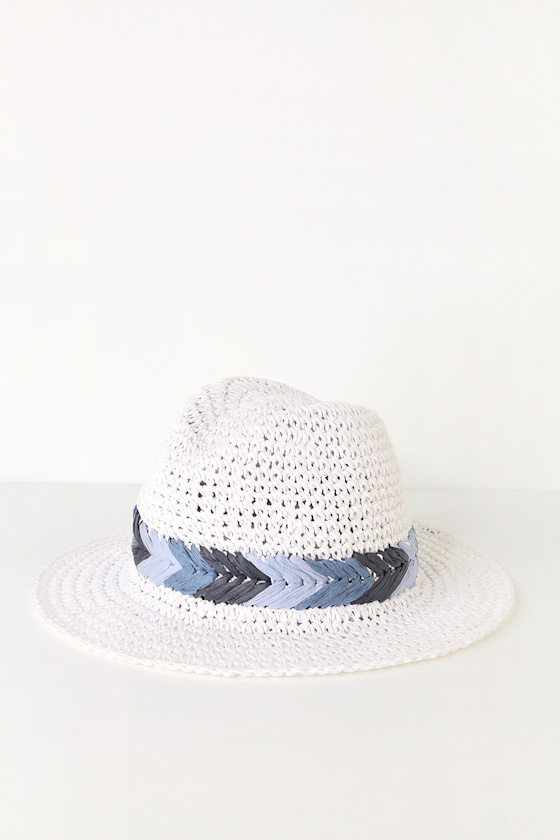 Playa del Rey White Woven Straw Fedora Hat 2