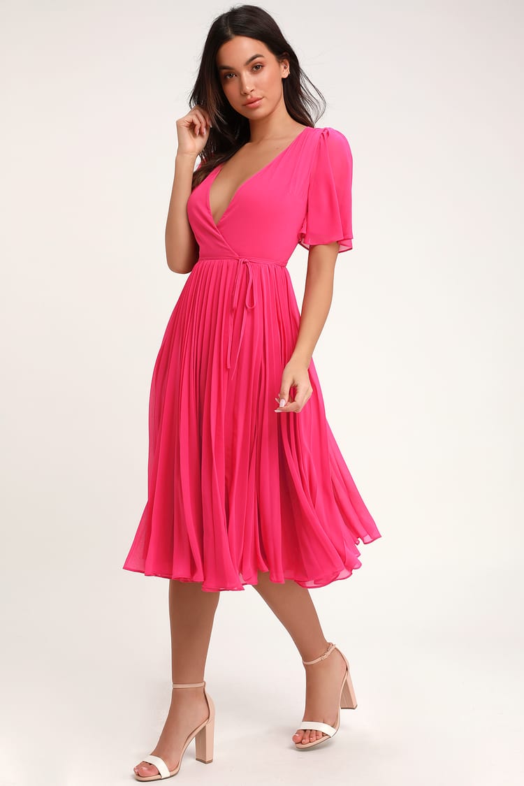 Pink Pleated Midi Dress