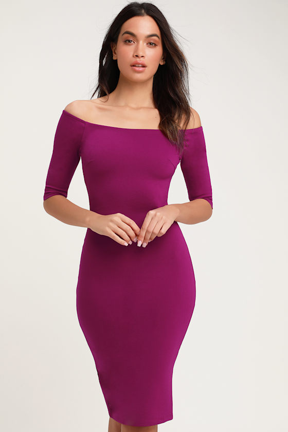 Girl Can't Help It Purple Off-the-Shoulder Midi Dress 4