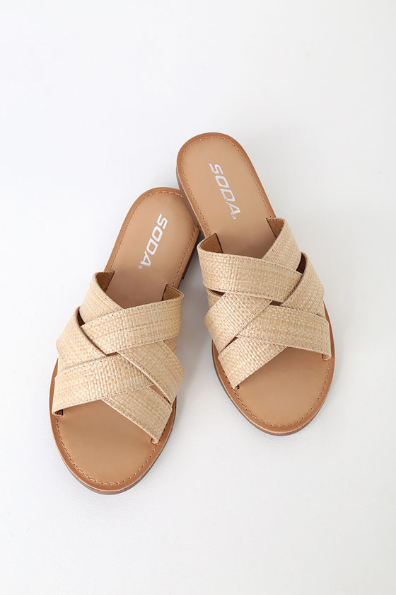 raffia slide sandals