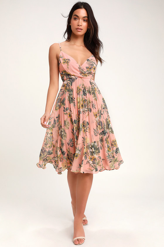 peach color floral dress