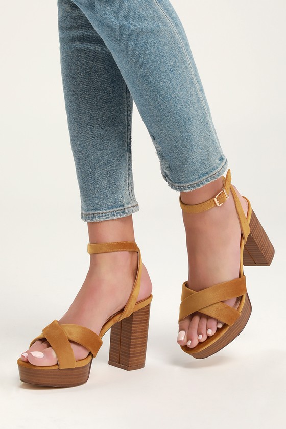 mustard platform heels