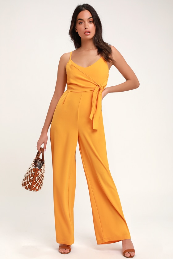 Breezy Mustard Yellow Jumpsuit - Tie-Front Jumpsuit - Jumpsuit - Lulus