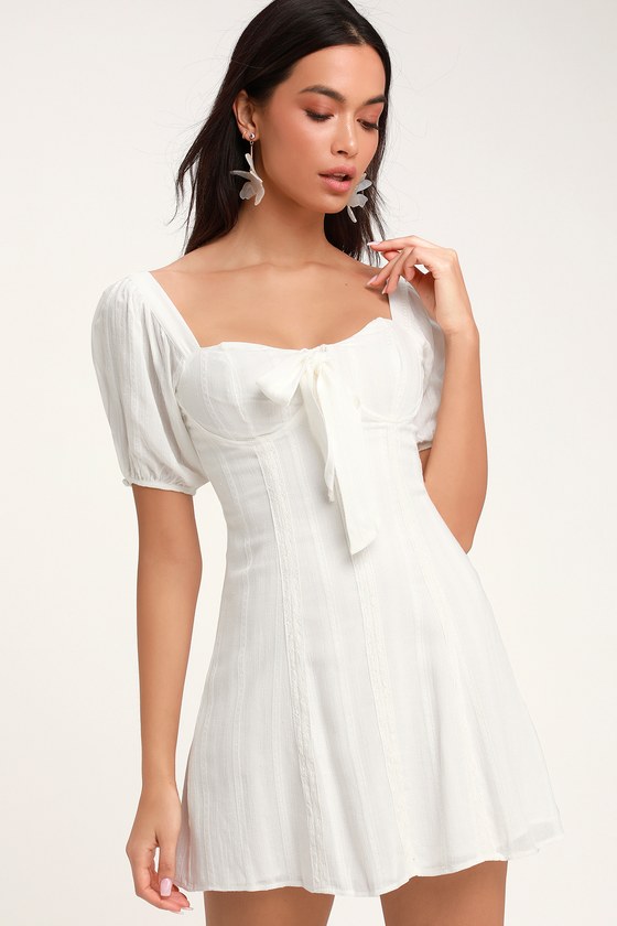 Pretty White Puff Sleeve Dress - LWD - Bustier Dress - Mini Dress - Lulus
