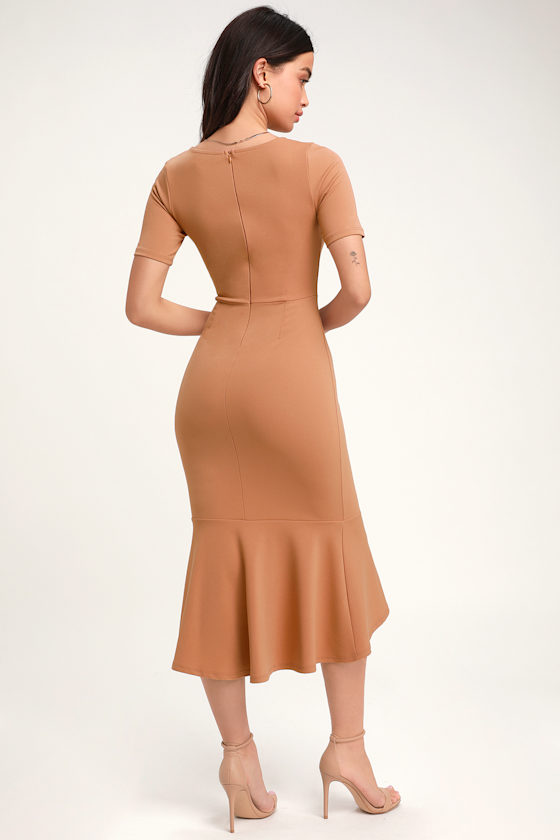 Palermo Nude Short Sleeve Trumpet Hem Bodycon Midi Dress 4