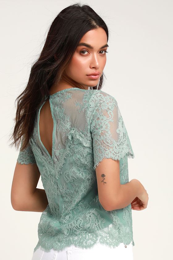 Pure Genius Sheer Sage Green Lace Top 4