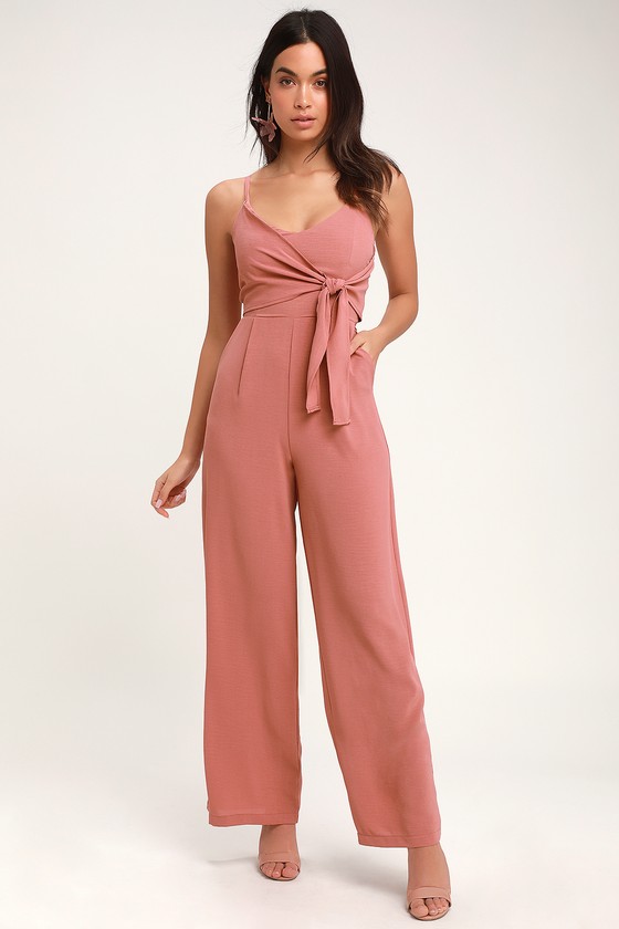 Breezy Rusty Rose Jumpsuit - Tie-Front Jumpsuit - Pink Jumpsuit - Lulus