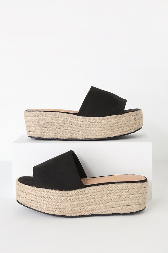 Cute Black Espadrille Slides - Black Espadrilles - Suede
