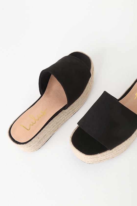 Cute Black Espadrille Slides - Black Espadrilles - Suede Slides - Image 4