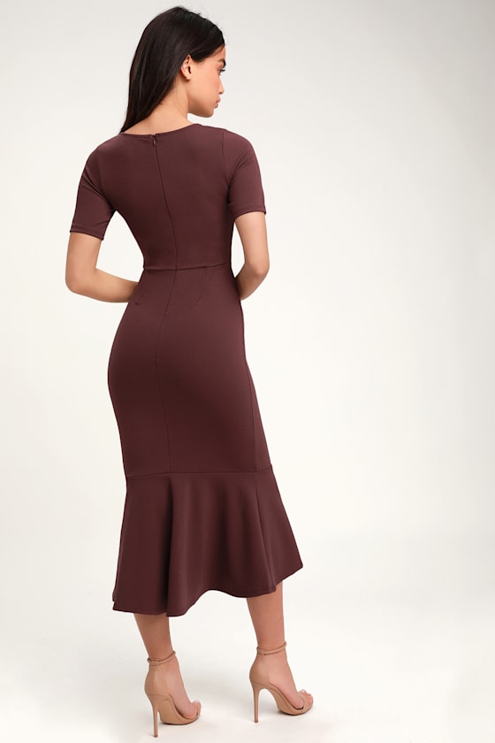 plum bodycon midi dress