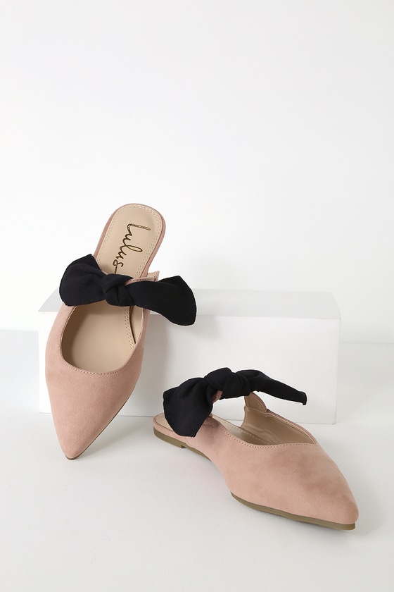 nude bow mules