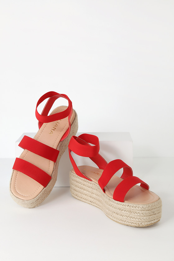 red flatform sandals
