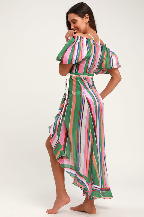 Bermuda Pink Multi Striped Balloon Sleeve Swim Cover-Up 8