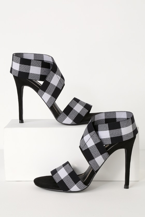 black and white checkered high heels