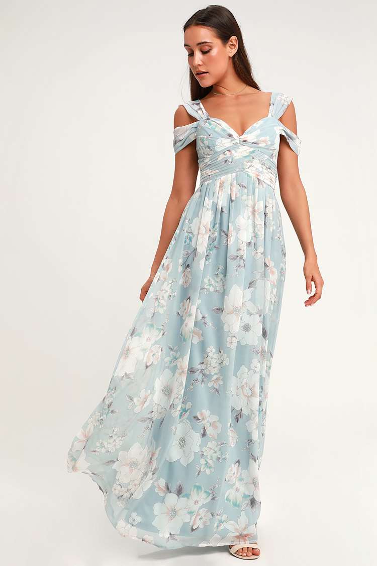 blue maxi dress floral Light Blue & White Floral Maxi Dress - All Dresses