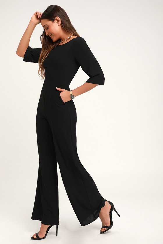 black wide leg jumpsuit with sleeves