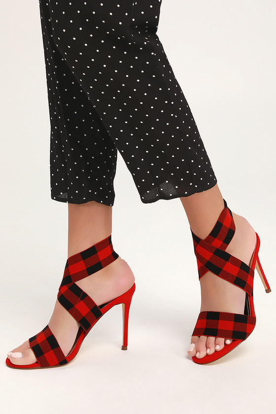 Chic Red Plaid Heels - High Heel Sandals - Stilettos - Heels