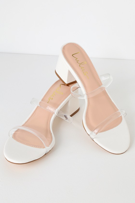 White Mules - Clear Vinyl Strap Heels 