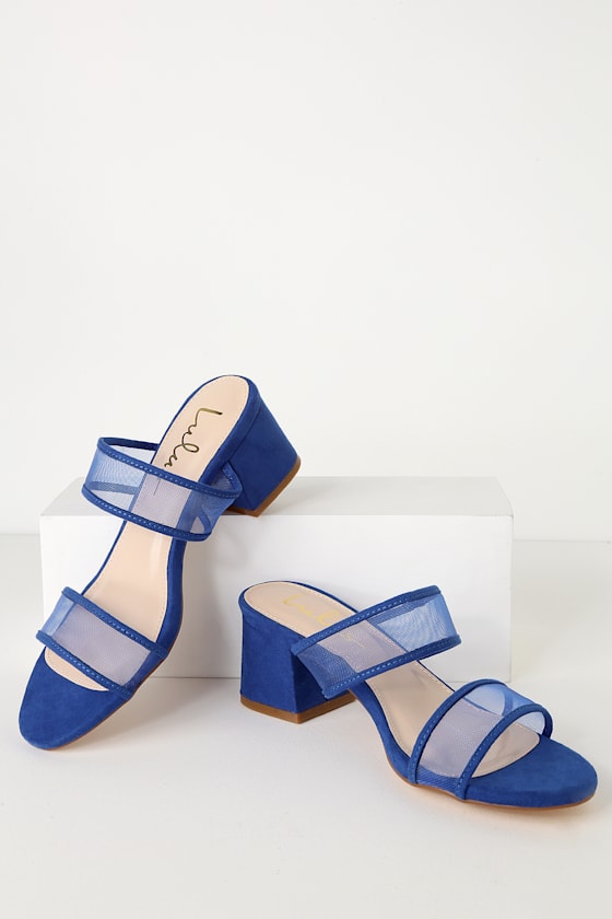 Saar Blue Suede Block Heel Slides 2