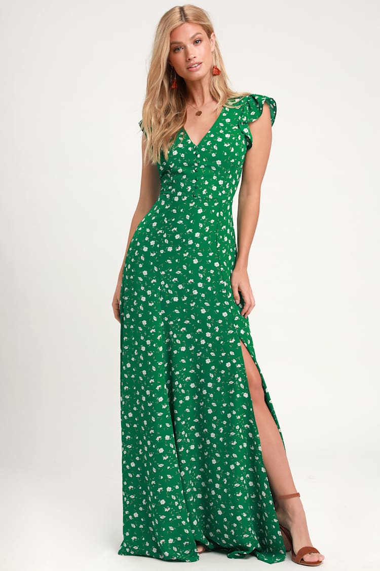 15+ Floral Green Maxi Dress