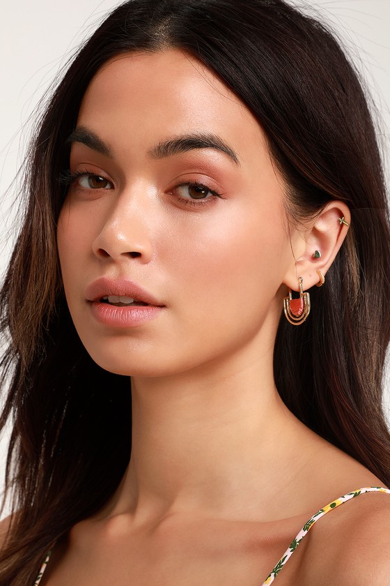 Cool Gold Earrings - Pink Earrings - Geometric Earrings - Lulus