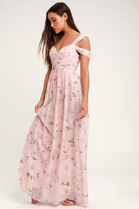 Lovely Light Pink Floral Print Dress - Floral Maxi Dress - Gown - Lulus