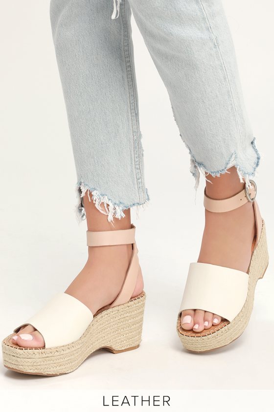 Lesly White and Nude Espadrille Wedges 1