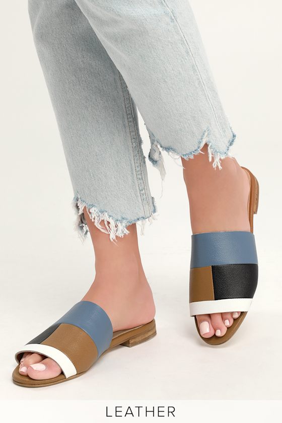Sedef Honey Brown Colorblock Slides 1