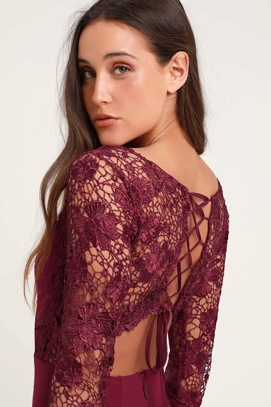 Falling in Love Plum Purple Lace-Up Backless Maxi Dress 1