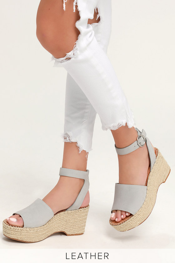 Lesly Ice Blue Leather Nubuck Espadrille Wedges 5
