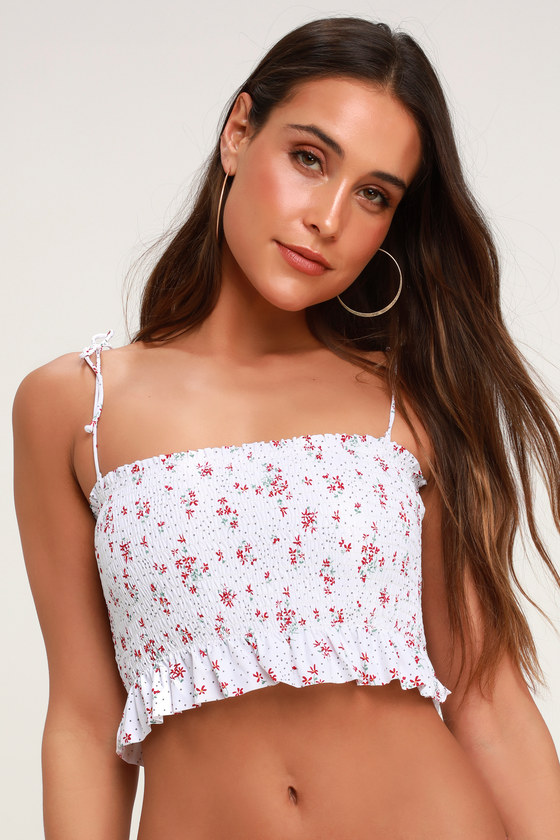 white smocked bikini top