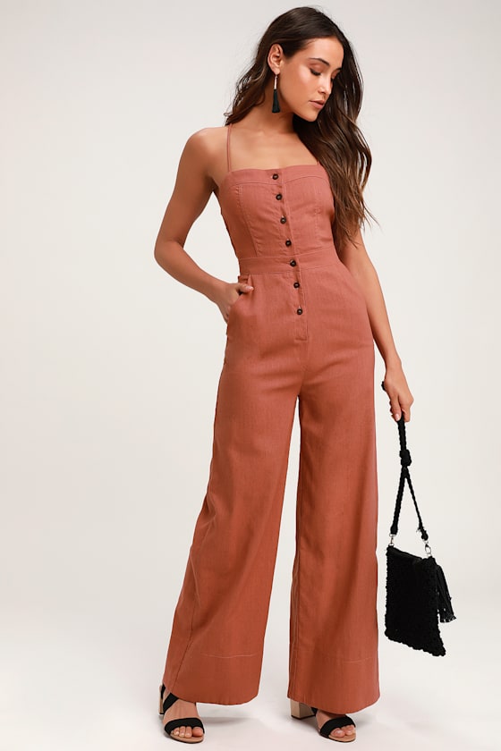 Beach Day Rusty Rose Backless Jumpsuit 1