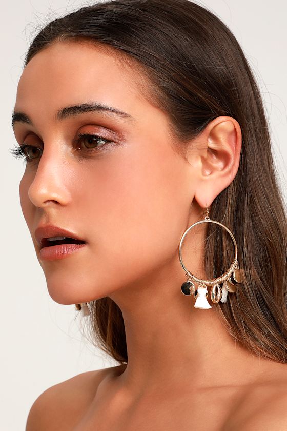 Beachy Queen Gold Cowrie Shell Tassel Earrings 3