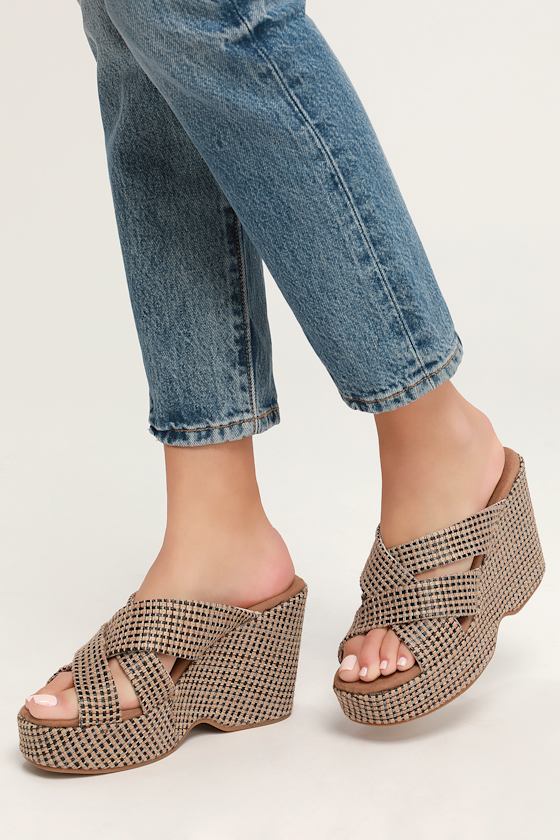 Sage Black and Tan Jute Woven Platform Wedge Sandals 1