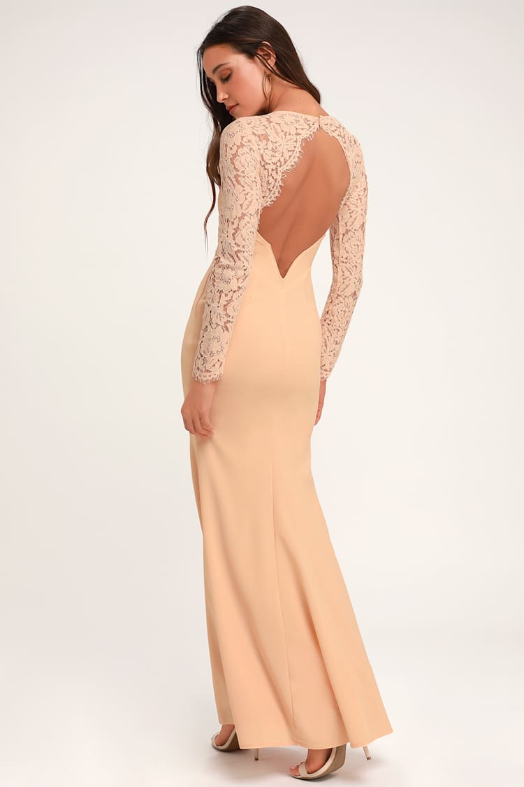 Lovely Blush Lace Dress - Lace Maxi Dress - Long Sleeve Maxi - Lulus