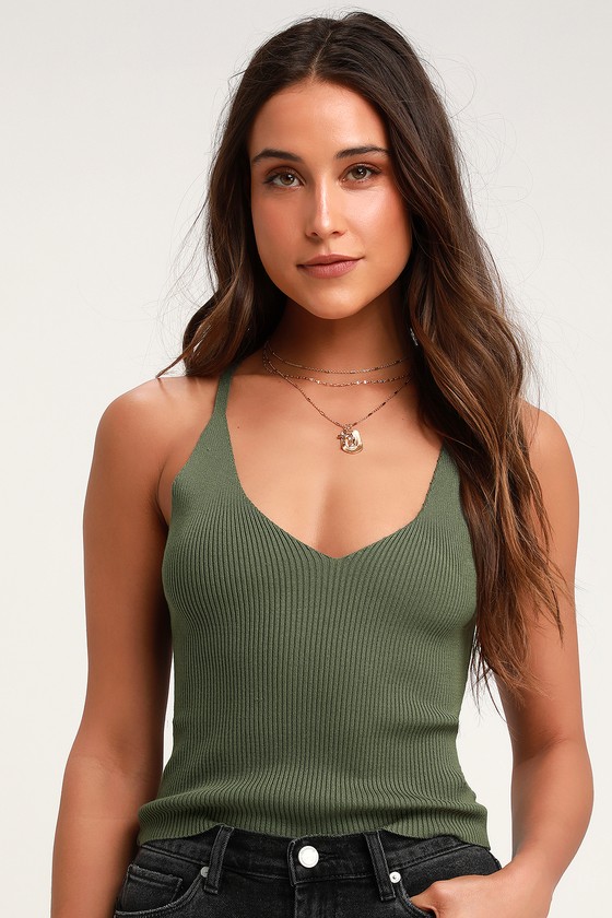 Cute Olive Green Tank Top - V-Neck Tank - Ribbed Knit Tank Top - Lulus
