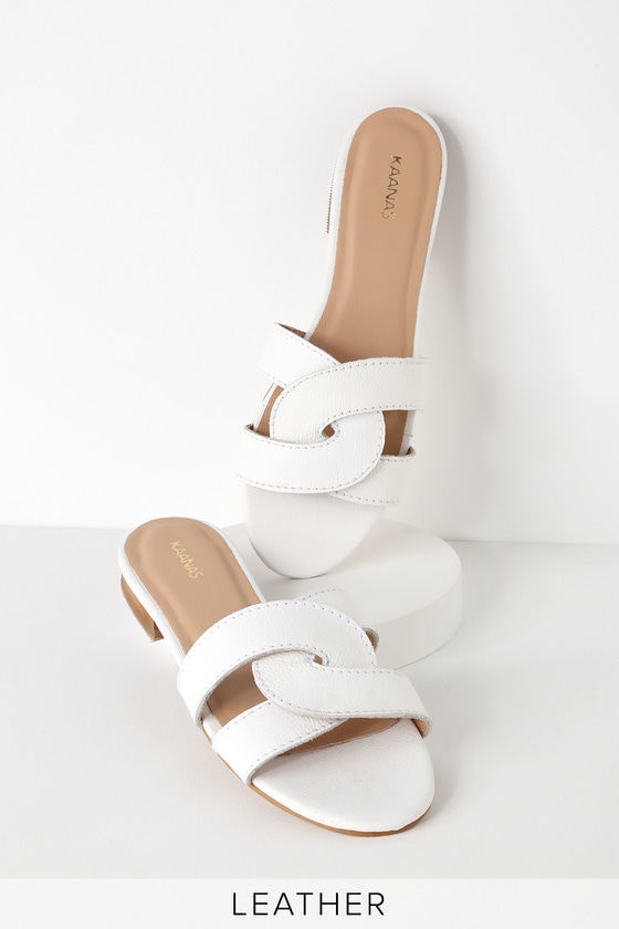 white leather slide sandals