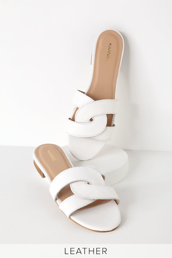 Santorini White Leather Slide Sandals 3
