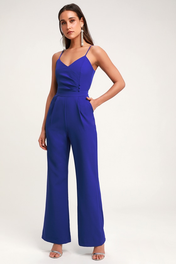 Adelyn Rae Tierney - Wide-Leg Jumpsuit - Royal Blue Jumpsuit - Lulus