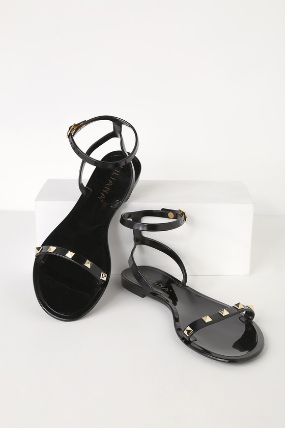 black studded jelly sandals