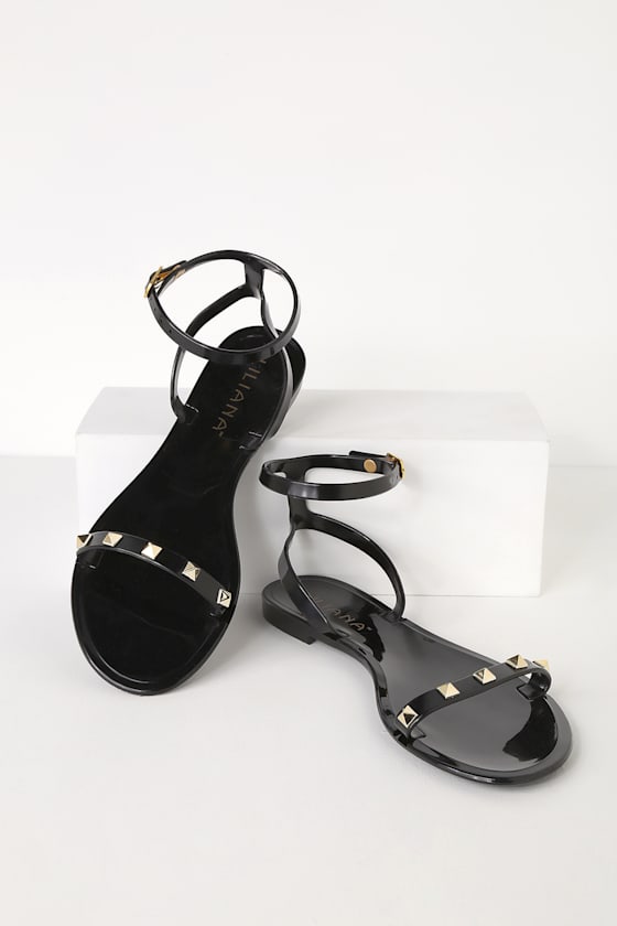 Cute Black Jelly Sandals Studded Jelly Sandals Flat Sandals Lulus