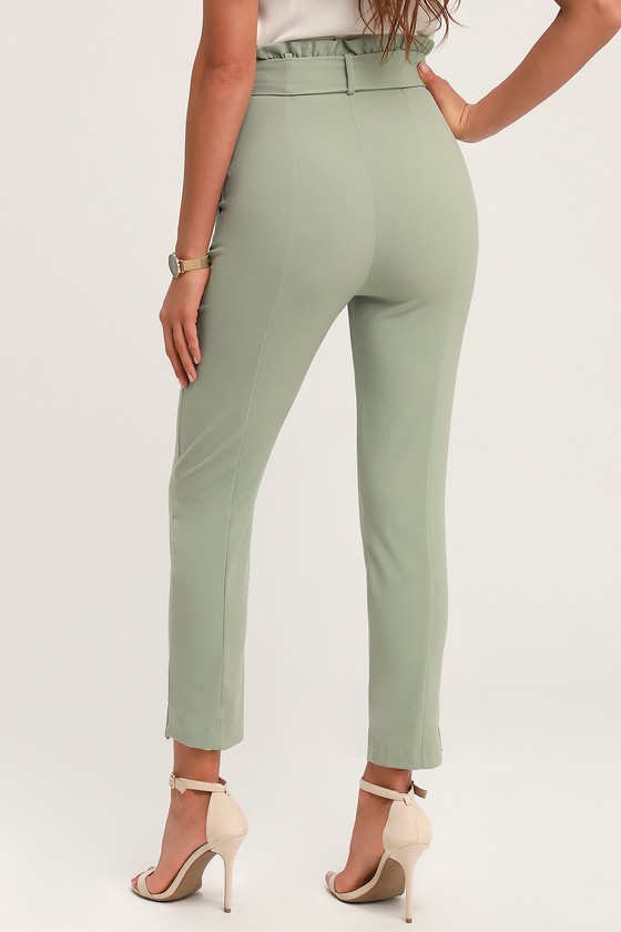 green paper bag trousers